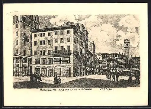 Künstler-AK Verona, Magazzini Castellani-Bonani