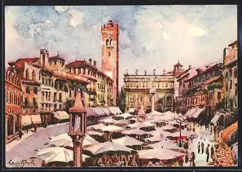 Künstler-AK Verona, Piazza delle Erbe