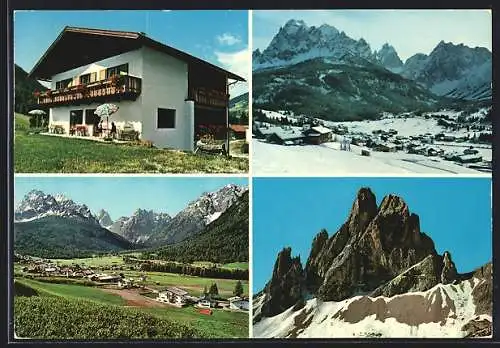 AK Sexten-Moos, Pension Haus Holzer, Ortsansicht mit Bergpanorama