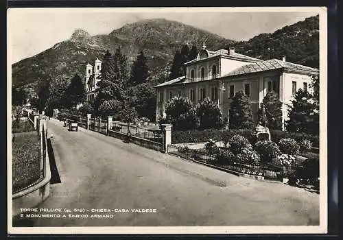 AK Torre Pellice, Chiesa, Casa Valdese e Monumento a Enrico Armand