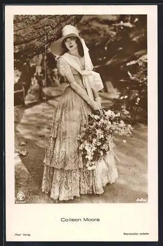 AK Schauspielerin Colleen Moore mit Blumenkorb