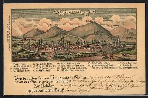 Lithographie Goslar, Totalansicht anno 1523