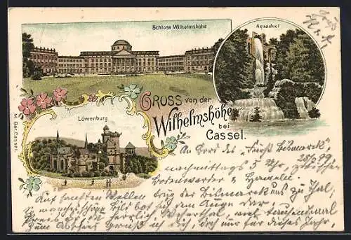Lithographie Kassel, Löwenburg, Schloss Wilhelmshöhe, Aquaduct