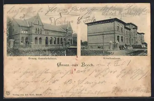 AK Beeck / Duisburg, Evangel. Gemeindehaus, Krankenhaus