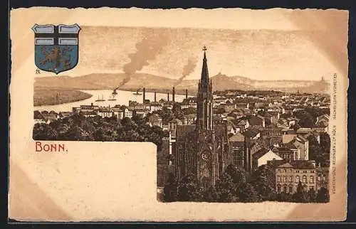 Lithographie Bonn, Blick über die Dächer