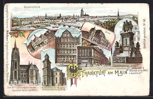 Lithographie Alt-Frankfurt, Hotel zum Schwanen, Rathaus am Römer