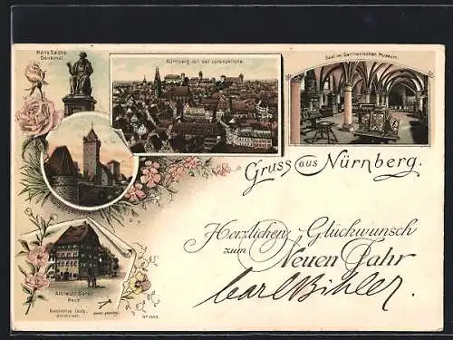 Lithographie Nürnberg, Albrecht Dürer Haus, Saal im Germanischen Museum