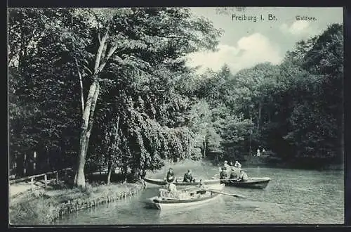 AK Freiburg i. Br., Ruderer auf dem Waldsee