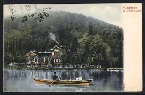 AK Freiburg / Breisgau, Ruderpartie am Gasthof zum Waldsee