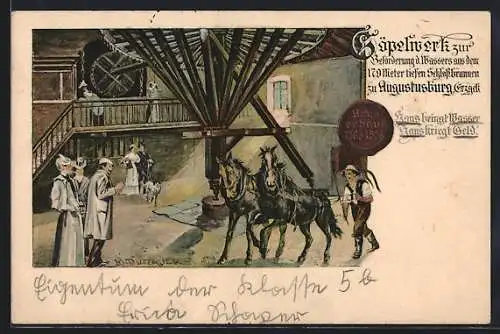 AK Augustusburg, Göpelwerk zur Beförderung aus dem 170 Meter tiefen Schlossbrunnen