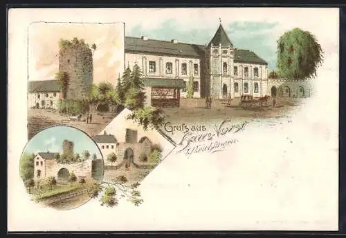 Lithographie Leichlingen, Gasthof Haus Vorst, Teilansichten