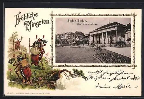 Passepartout-Lithographie Baden-Baden, Conversationshaus, Maikäfer auf Wanderschaft