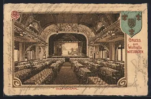 Künstler-AK Wiesbaden, Gasthaus Walhalla, Theatersaal