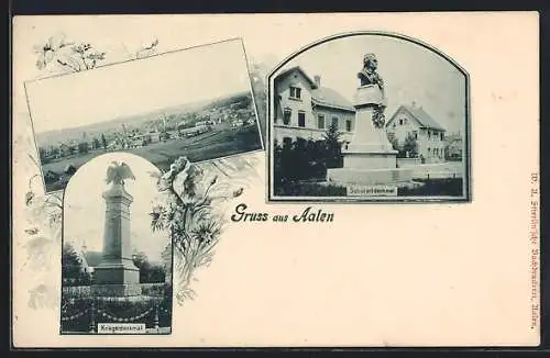 AK Aalen, Teilansicht, Schubartdenkmal, Kriegerdenkmal