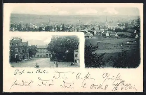 AK Aalen, Teilansicht mit Kirche, Denkmal