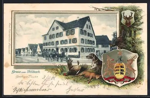 Passepartout-Lithographie Fellbach, Gasthaus zur Traube, Wappen