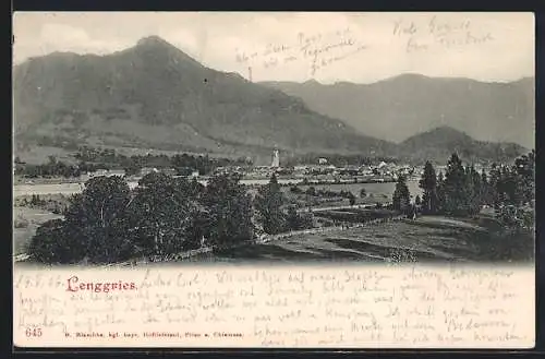 AK Lenggries, Teilansicht mit Bergen
