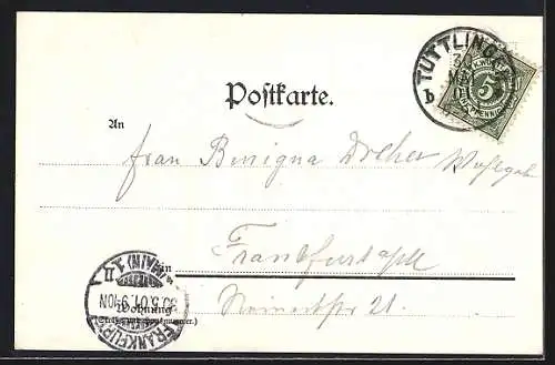 AK Tuttlingen, Teilansicht mit der Ruine im Hintergrund