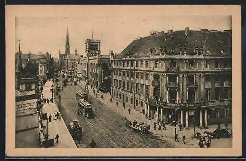 AK Berlin, Mühlendamm mit Strassenbahnen und Sparkasse