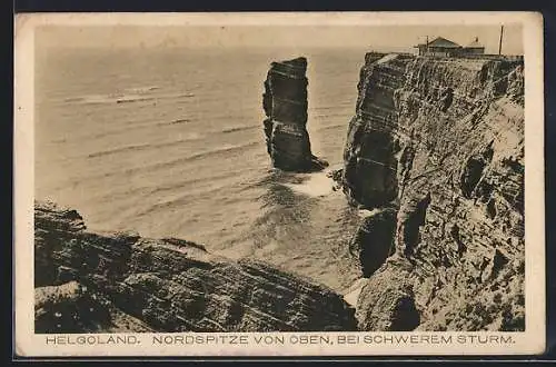 AK Helgoland, Nordspitze von oben bei schwerem Sturm