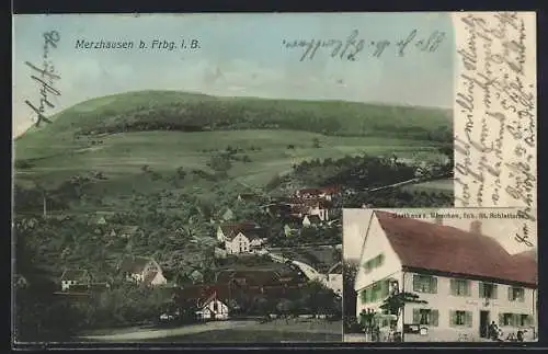 AK Merzhausen / Freiburg, Gasthaus z. Hirschen, Inh. St. Schlatterer, Ortsansicht