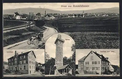 AK Rommelshausen, Gasthaus zum Lamm, Schulhaus, Kernen, Auto
