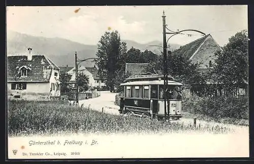 AK Güntersthal b. Freiburg i. Br., Strassenbahn im Ort