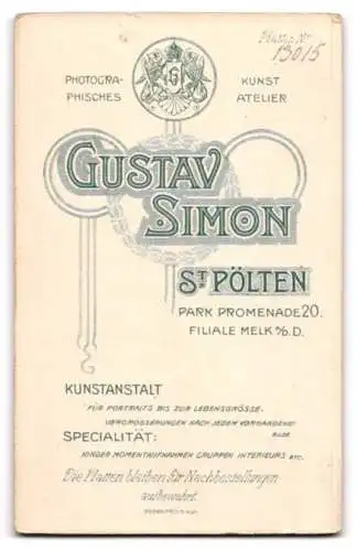 Fotografie Gustav Simon, St. Pölten, Park Promenade 20, Bürgerlicher mit Schnauzbart