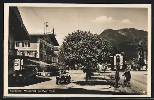 AK Garmisch, Marienplatz mit Hotel Post