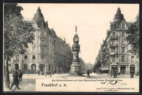 AK Frankfurt a. M., Kaiserstrasse mit dem Mannskopfschen Uhrtürmchen