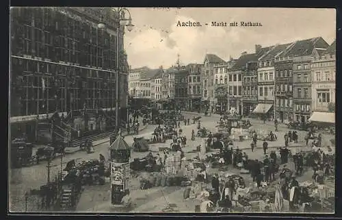 AK Aachen, Markt mit Rathaus