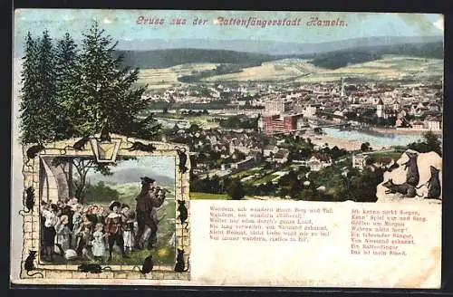 AK Hameln, Totalansicht, Rattenfänger