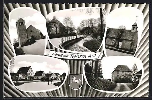 AK Rehren / Auetal, Kirchen, Strassenpartie und Brücke