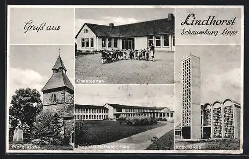 AK Lindhorst /Schaumburg, Magister-Nothold-Schule, Evang. Kirche, Kindergarten, Kath. Kirche