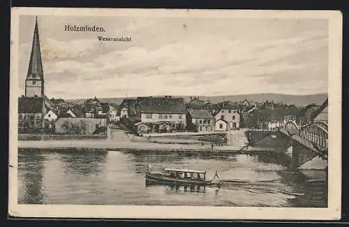 AK Holzminden, Flusspartie mit Blick zum Kirchturm