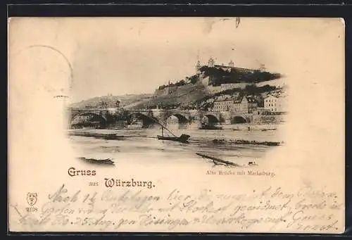 AK Würzburg, Alte Brücke mit Marienburg