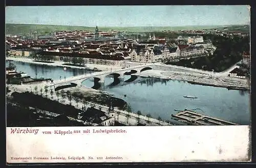 AK Würzburg, Stadtansicht mit Ludwigsbrücke vom Käppele aus