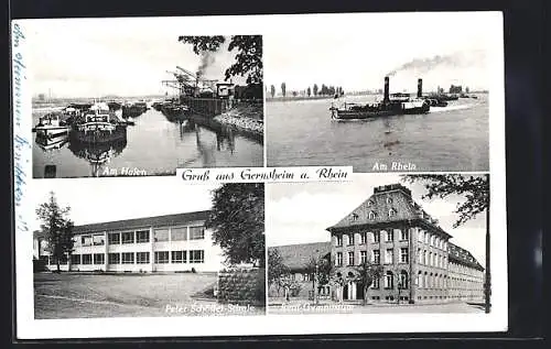 AK Gernsheim a. Rhein, Hafen, Peter Schöffer-Schule & Real-Gymnasium