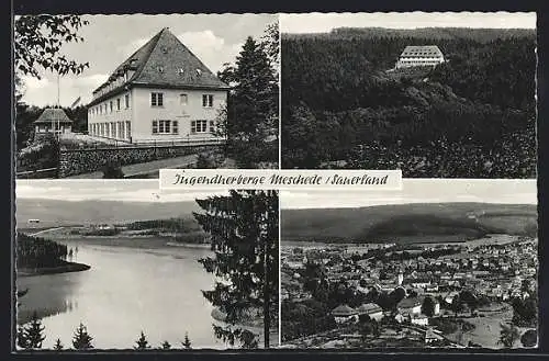 AK Meschede, Jugendherberge Haus Dortmund, Blick übers Wasser, Ortsansicht