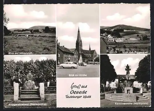 AK Oesede /Teutoburger Wald, Kriegerehrenmal, Karolinenhöhe (Marktplatz), Kirche