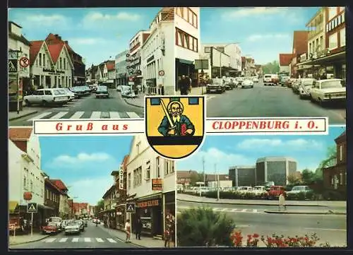 AK Cloppenburg i. O., Strassenansichten aus dem Ortskern, Wappen