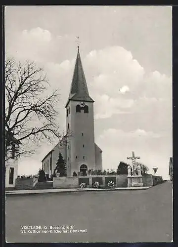 AK Voltlage /Kreis Bersenbrück, St. Katharinen-Kirche mit Denkmal