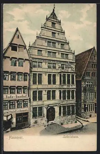 AK Hannover, Leibnizhaus mit Gasthaus von E. Bode