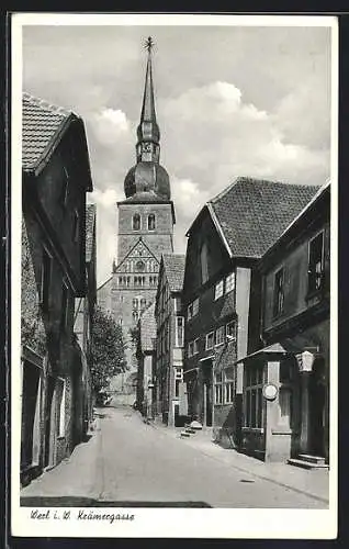 AK Werl i. W., Krämergasse mit Kirche