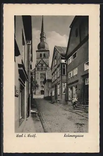 AK Werl, Krämergasse mit Blick auf die Kirche