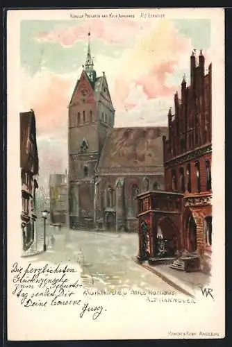 Künstler-AK Alt-Hannover, Marktkirche und Altes Rathaus