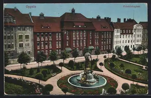 AK Oppeln, Friedrichsplatz mit Brunnen