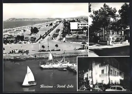 AK Riccione, Hotel Sole, Ortsansicht mit Hafen und Strandpromenade