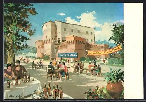 Künstler-AK Dozza, Rocca di Dozza, L`Enoteca Nella Rocca