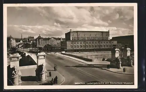 AK München, Ludwigsbrücke mit Deutschem Museum